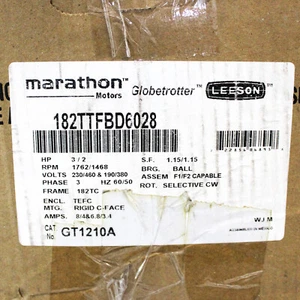 Marathon Motors Globetrotter Leeson 3HP 230/460V Electric Motor GT1210A - Picture 1 of 2