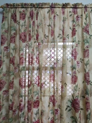 3 прозрачные занавески панели мед горчичный цвет с красными цветами 53 «X 88» - Изображение 1 из 4