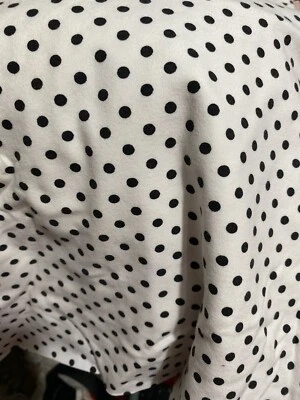 Four way stretch cotton spandex bathing suit fabric white with black polkadots  - Image 1 of 2
