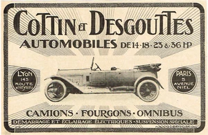 *** COTTIN et DESGOUTTES - Automobiles *** publicité - 1917 - format 28 x 18,5 - Imagen 1 de 1