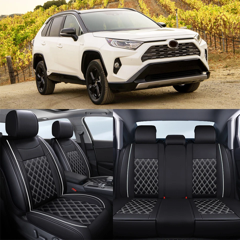 Conjunto completo de protetor de 5 lugares dianteiro traseiro capa de assento couro para Toyota Rav4 2001-19 - Imagem 1 de 4