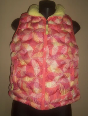 LL BEAN PINK YELLOW FLEECE LINED DOWNTEK DOWN PUFFER WINTER SNOW VEST M 10 12 - Image 1 of 4