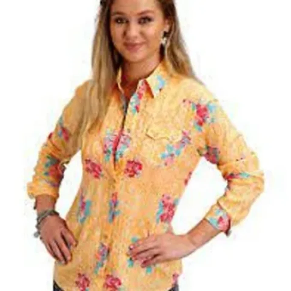 CAMISA WESTERN FLORAL PRIMAVERA NARANJA Roper para mujer con broches de presión talla M L XL Foto 1 de 1