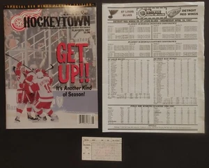 1997 DETROIT RED WINGS STANLEY CUP PLAYOFF PROGRAM TICKET STUB LINEUP SHEET - Foto 1 di 4