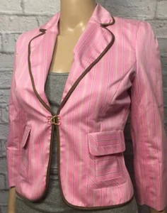 NEW! Express Design Studio Pink Striped Fitted Lined Blazer Jacket Size 0 Career - Picture 1 of 11