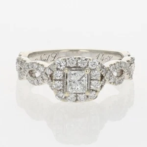 Neil Lane .68ctw Princess Cut Diamond Halo Engagement Ring 14k White Gold Size 5 - Picture 1 of 6