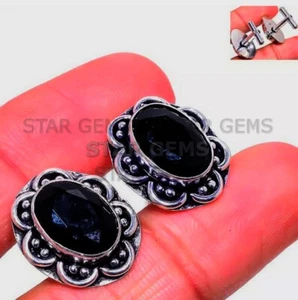 Natural Black Onyx Gemstone Handmade With 925 Sterling Silver Mens Cufflink CF27 - Picture 1 of 2