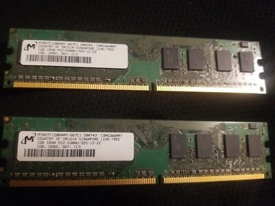 Micron (2 x 1GB) 2GB PC2-5300 DDR2 Desktop Memory RAM MT8HTF12864AY-667E1 - Image 1 of 2