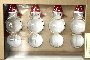 Anillos de servilleta de vidrio para muñeco de nieve CHRISTIAN SIRIANO (4) rojo blanco lunares transparentes nuevos en caja - Imagen 1 de 2