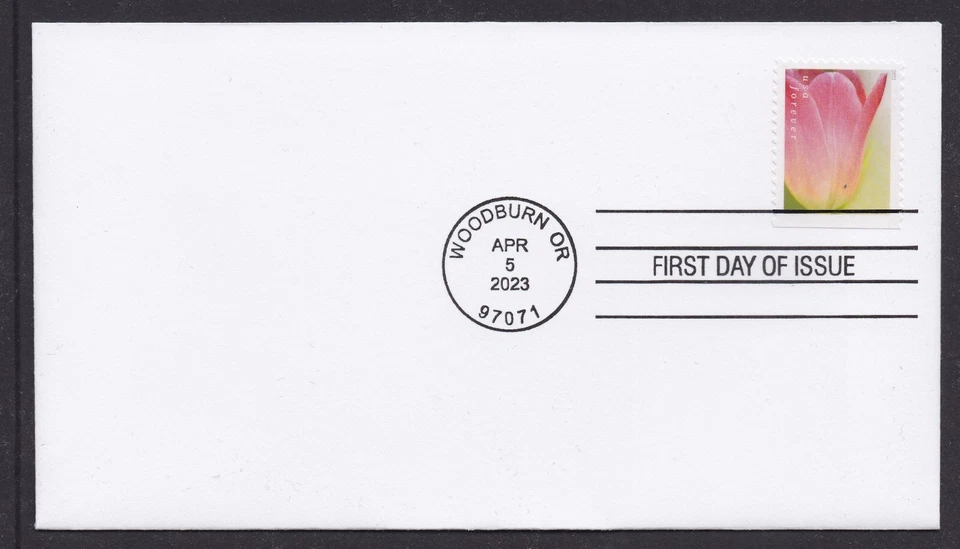 US 5786 Tulip Blossoms pink & yellowish background DCP FDC 2023 - Image 1 of 1