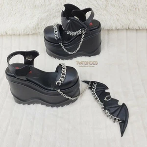 Sandalias de cierre de cadena de murciélago gótico Wave 20 - 6" negro mate NY DEMON - Imagen 1 de 12