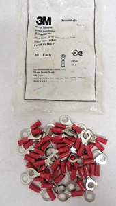 50 PK 3M  22-18 Awg 1/4" Insulated Crimp Round Ring Tongue Wire Terminal USA MD - Picture 1 of 4