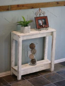 Small White Reclaimed Wood Entry Console Table – 30” Rustic Farmhouse Table - Picture 1 of 7