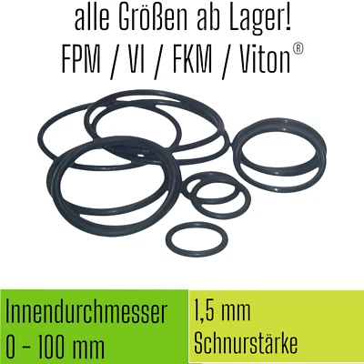 INDUSTRIEWERK.SHOP 👍 O-Ring ID Ø 0-100 mm x Schnurstärke 1,5 1,50 1.5 Viton VI FKM FPM O 0 Ring 👍