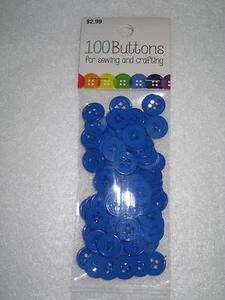 PRIMITIVE SET 100 PCS BLUE PLASTIC NOVELTY 4 HOLE BUTTONS 1/2" 12mm - Picture 1 of 2