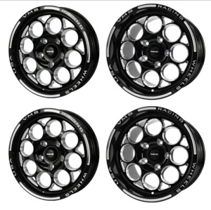 VMS Racing Modulo Black Rims Wheels Drag Pack 18x5 & 17x10 5x114.3 | 5x4.5 | X4 - Picture 1 of 3
