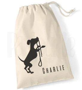 Personalised Dog Bag- Canvas drawstring bag- 'Dog with lead' - Picture 1 of 1