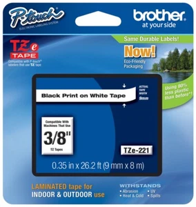Cinta P-touch Brother 3/8" (9 mm) negra sobre blanca para impresoras PT1230, PT-1230PC - Imagen 1 de 1