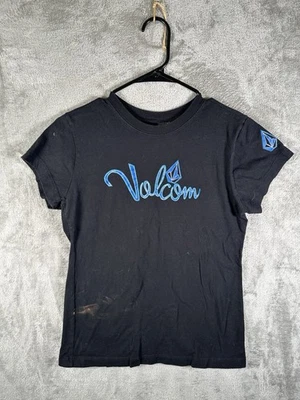 Vintage Y2K Volcom Logo T-Shirt Womens Small Skater Grunge Surf Black Blue - Image 1 of 4