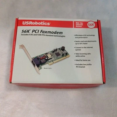 NEW USRobotics 56K PCI Faxmodem (V.92 and V.90 ITU Standard Tech) MODEL#5670 - Image 1 of 4