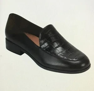 Easy Spirit Evolve Women Pip Leather Croc Embossed Loafer Black 8.5M NEW - Picture 1 of 4