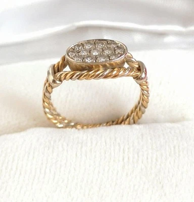 复古戒指 18K 黄金钻石 13 石螺旋链戒指 尺寸 9 — 第 1/4 张图片