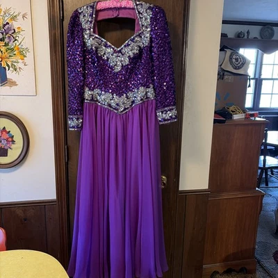Vestido de lentejuelas púrpura/plateado vintage para mujer talla 8 de Mike Bent graduación gala formal Foto 1 de 4