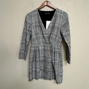 NWT Zara TRF Collection Women’s Plaid Blazer Dress Mini Gray Checkered Medium - Picture 1 of 8