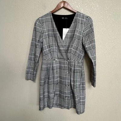 NWT Zara TRF Collection Women’s Plaid Blazer Dress Mini Gray Checkered Medium - Image 1 of 4