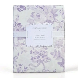 Pottery Barn LoveShackFancy Garden Damask Organic Sheet Set Twin XL Lavender  - Picture 1 of 4