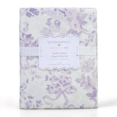 Pottery Barn LoveShackFancy Garden Damask Organic Sheet Set Twin XL Lavender  - Image 1 of 4