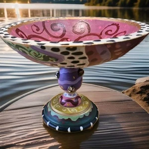 Hand Painted By Jane Hooker Rockford IL Wood Compote 7.5"T 9"W Rich Color Combo - Picture 1 of 11