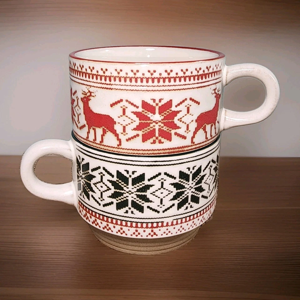 Magnolia Hearth & Hand Fair Isle Taza de Navidad Gres Ciervo Rojo APILABLE NUEVO Foto 1 de 4