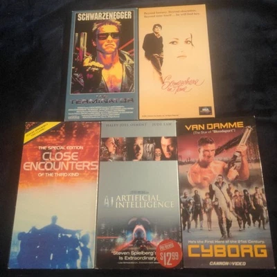 Lot Of 5 Sci Fi VHS Movies, Vintage VCR Tapes, Close Encounters, Cyborg, & More Foto 1 de 4