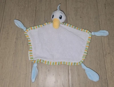 Lufthansa Bird Stork Lovey Security Blanket Blue White Striped Edge Knotted - Image 1 of 4