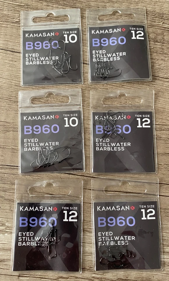 Kamasan size 10 & 12 -B960 Coarse Hooks-Stillwater Barbless Hooks-6 packs - Image 1 of 1