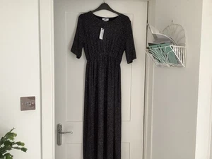 Dorothy Perkins Petite Black Glitter Flutter Sleeve Midi Dress BNWT Size 16 - Picture 1 of 8