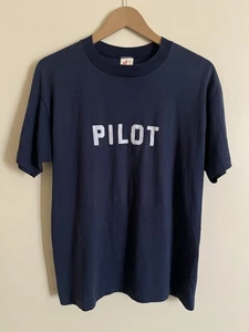 Vintage 80s PIlot Velvet Lettering Single Stitch T Shirt Size L - Picture 1 of 4
