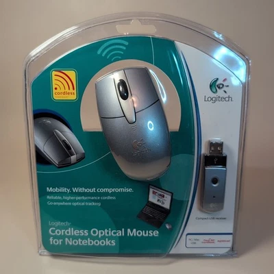 NEW Logitech Cordless Optical Mouse For Notebooks SILVER Gray 2003 - Image 1 of 4