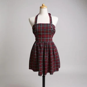 Hot Topic Halter Dress Sz L Red Black Plaid Mini Goth Academia Cosplay Anime - Picture 1 of 9