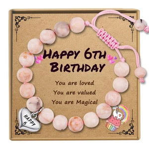 Sereney 6 Year Old Girl Birthday Gift, Adjustable Beaded 6th Bday Bracelets a... - Picture 1 of 9