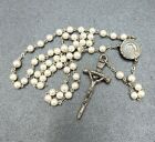 Vintage Faux Pearl Bead Catholic Rosary Crucifix Holy Water Reservoir Silvertone