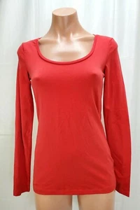 H&M Womens Red Pima Cotton Long Sleeve Shirt Stretch Tee T-Shirt Size Small NWT  - Picture 1 of 12