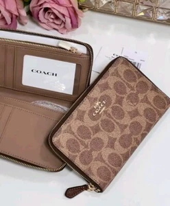 Cartera Coach CW781 Signature mediana ID cremallera alrededor en dorado/bronceado/marrón nueva con etiquetas - Imagen 1 de 1