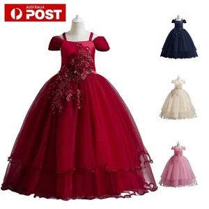 Kids Girls Flower Lace Dresses Gown Wedding Pageant Formal Princess Bridesmaid - Picture 1 of 13