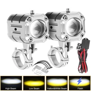 2 PIEZAS LED Moto Blanco Amarillo Hi-Lo Luz Antiniebla Faro Conducción Lámpara Auxiliar - Imagen 1 de 11