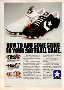 SCARPE DA SOFTBALL VINTAGE 1987 CONVERSE SPYDER SCORPIAN STAMPA ANNUNCIO - Foto 1 di 1