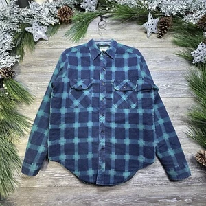 Vintage Flannel shirt shacket jacket mens medium green plaid quilted lining 90 - Picture 1 of 12