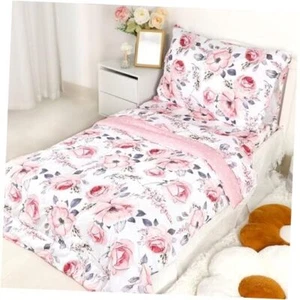 4 Piece Toddler Bedding Set, Flower Toddler Bed Comforter Sets for Girls, Pink - Picture 1 of 7