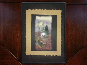 Julie Crabtree Wool Fiber Art Embroidery Textile Stitch Pine Trees Artist Signed - Picture 1 of 12